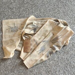 Hand-Painted Beige Floral Silk Scarf